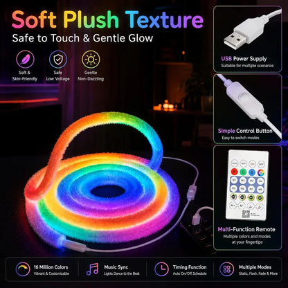 ✨ Faux Fur Neon Light Strip – 360° All-Round Glow, Flexible Decor Lamp 💈