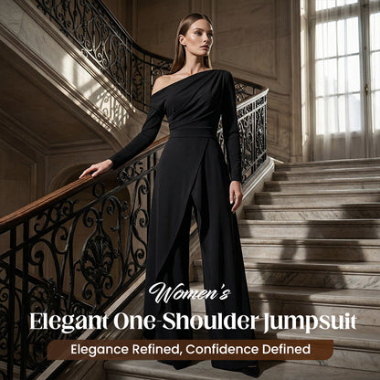 👗 50% OFF NOW! ✨ Women's Elegant One-Shoulder Jumpsuit – Wide-Leg Flow, Wrap Skirt Detail & Premium Breathable Fabric for a Chic Look 💃