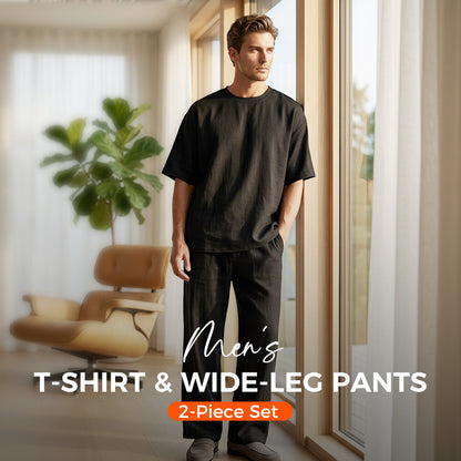 📢📢30% OFF !! ⏰Men's T-Shirt & Wide-Leg Pants 2-Piece Set
