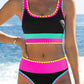 🎁New arrival 50% OFF💥🌼Color Block Patchwork Nylon Sporty 3-Piece Bikini Set - High Waisted & Tummy Control Swimsuit👙🌈