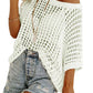🏆LAST DAY SALE 50% OFF🔥Womens Summer Scoop Neck ShortSleeve Sweater Casual Crochet Hollow Out Knit Top
