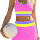 🎁New arrival 50% OFF💥🌼Color Block Patchwork Nylon Sporty 3-Piece Bikini Set - High Waisted & Tummy Control Swimsuit👙🌈