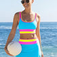 🎁New arrival 50% OFF💥🌼Color Block Patchwork Nylon Sporty 3-Piece Bikini Set - High Waisted & Tummy Control Swimsuit👙🌈