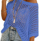 🏆LAST DAY SALE 50% OFF🔥Womens Summer Scoop Neck ShortSleeve Sweater Casual Crochet Hollow Out Knit Top