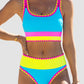 🎁New arrival 50% OFF💥🌼Color Block Patchwork Nylon Sporty 3-Piece Bikini Set - High Waisted & Tummy Control Swimsuit👙🌈