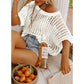🏆LAST DAY SALE 50% OFF🔥Womens Summer Scoop Neck ShortSleeve Sweater Casual Crochet Hollow Out Knit Top