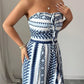 👗💙 Geometric Jumpsuit with Halter Neckline & Side Slit – 50% OFF! Perfect for Beach, Office & Evening. 🔥✨