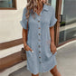 💎56% OFF! 💎 Women's Buttoned Short Sleeve Pocket Shirt Dress – Cotton Blend, Relaxed Fit & Everyday Versatility (M–2XL) 👗🌿