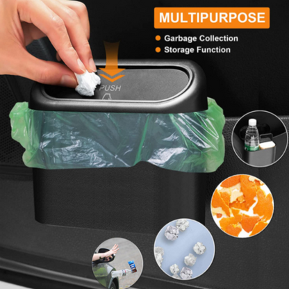 1 Set Car Trash Can & Bin Bags Kit, Mini Portable Trash Can With Cover, Car Interior Tidying Accessories