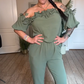 Off-the-shoulder ruffle jumpsuit | Relaxed and refined at the touch of a button