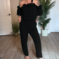 Off-the-shoulder ruffle jumpsuit | Relaxed and refined at the touch of a button