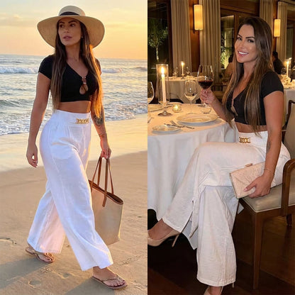 👖 50% OFF! 💃 Women's trousers – High waist, wide leg, with belt accent & versatile look ✨