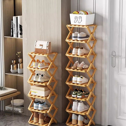 ✨ Foldable Bamboo Shoe Rack – Heavy-Duty Free-Standing Organizer – 100% Natural Alpine Bamboo, Tool-Free 5-Second Scissor Fold Setup, Sturdy High-Load X-Structure & Ultra-Compact Flat Storage – 2-10 Tiers 2 Colors 🌿