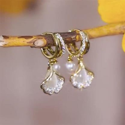 🎁60% OFF NOW!!!🔥Apricot Leaf Pearl Earrings Romantic Valentine's Day Gift