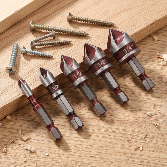 🛠️ 50% OFF NOW! 🔩 Countersink Drill Bit Set for Woodworking (5PCS/3PCS) – Clean Flush Holes, Durable & Time-Saving ⚙️