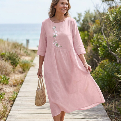 📢📢49% OFF!!⏰Women's Casual Loose Midi Dress with Embroidery
