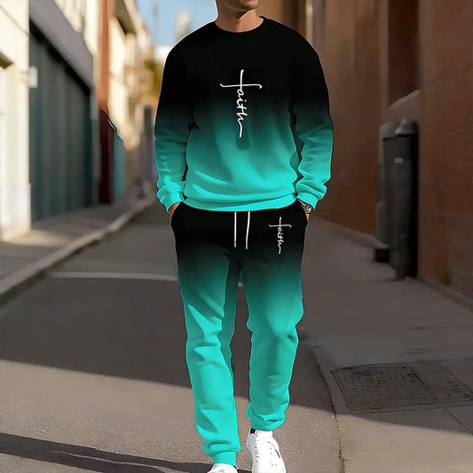 ⏰ Now only 55% off!🔥Men's Gradient Color Crewneck Tracksuit Set