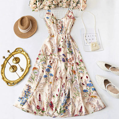 💐Spring Hot Sale 56% OFF!!🌿🌸Plus Size Floral Print Spaghetti Strap Midi Dress
