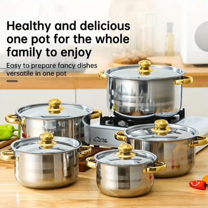 📢📢49%  OFF !! ⏰5-Piece Stainless Steel Cookware Set with Glass Lids
