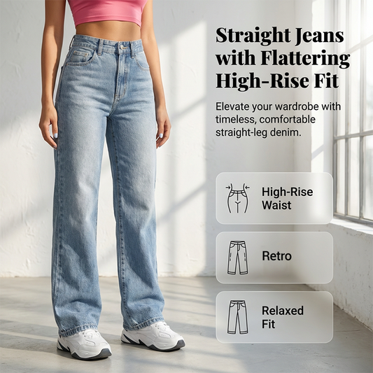 👖 50% OFF NOW! 🔥 Women's High-Waisted Straight Leg Denim Jeans – Flattering Fit, Comfortable Stretch & Versatile Everyday Style ✨