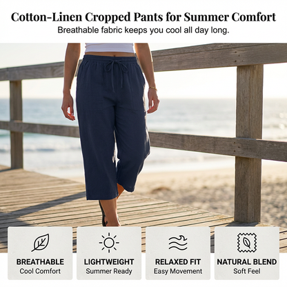 Women's Cotton-Linen Blend Cropped Pants
