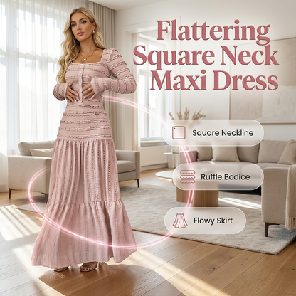 👗 55% OFF NOW! 💕 Square Neck Maxi Dress – Flattering Fit, Soft Fabric & Perfect for Any Occasion 🌸