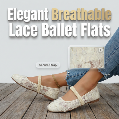 👡 50% OFF NOW! 🌸 Women's Lace Breathable Square-Toe Ballet Flats – Cushioned Footbed, Elastic Strap & Floral Texture ✨