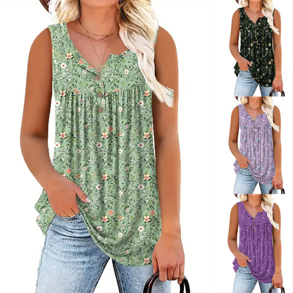 ⏰Women's Printed Button Sleeveless Top