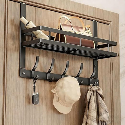 ✨ Over-Door Hooks & Storage Basket – Heavy-Duty Carbon Steel Holds 50 lbs, Tool-Free Snap-On Installation & Detachable Basket – Space-Saving Organizer for Towels, Coats & Bags 🧺