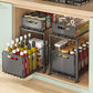 💪🥫Double-Tier Pull-Out Shelf Cabinet Organiser – 5 Height Adjustments, 2 Pull-Out Tiers, Carbon Steel & Large Capacity – No Assembly Required ✨