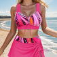 🩱 LIMITED-TIME 50% OFF! ✨ Women's 3-Piece Printed Swimsuit – V-Neck, Drawstring, Criss-Cross Back 🌺