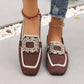 🥿 LIMITED-TIME 50% OFF! ✨ Square Toe Flat Shoes – Breathable Knit, Crystal Buckle, Slip-On 💎