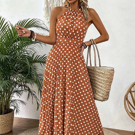 📢📢40% OFF !! ⏰Women's Polka Dot Halter Neck Dress
