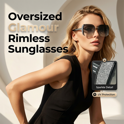 🕶️ LIMITED-TIME 50% OFF! 💥 Rimless Oversized Square Sunglasses – Gradient Lens, Glitter Details, UV Protection ✨