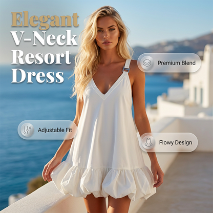 V-Neck Bubble Hem Dress – Adjustable Straps & Lightweight Comfort👗