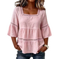 🌸 LIMITED-TIME 50% OFF! 💥 Elegant Square Neck Summer Blouse – Boho Lace, Bell Sleeves, Tiered Flow ✨