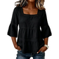 🌸 LIMITED-TIME 50% OFF! 💥 Elegant Square Neck Summer Blouse – Boho Lace, Bell Sleeves, Tiered Flow ✨
