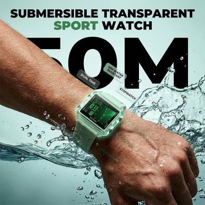 📢📢50% OFF !! ⏰Waterproof Transparent Digital Watch – 50M Rating, Luminous Display, Hybrid Time ✨