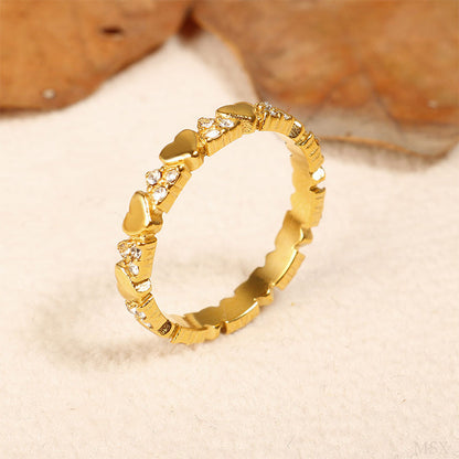📢📢35% OFF !! ⏰ Women's Elegant Heart Eternity Ring – Micro-Paved Zircons, Stainless Steel, Stackable ✨