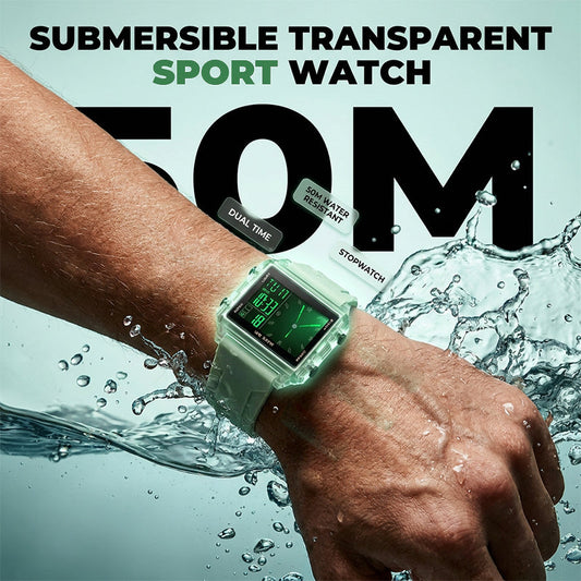 ⌚ LIMITED-TIME 50% OFF! 💥 Water Resistant Transparent Digital Watch – 50M, Luminous, Hybrid Display ✨