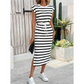 👗 LIMITED-TIME 50% OFF! ✨ Women's Striped Drawstring Waist Split Midi Dress – Classic Stripes, Side Slit, Breathable 🌿