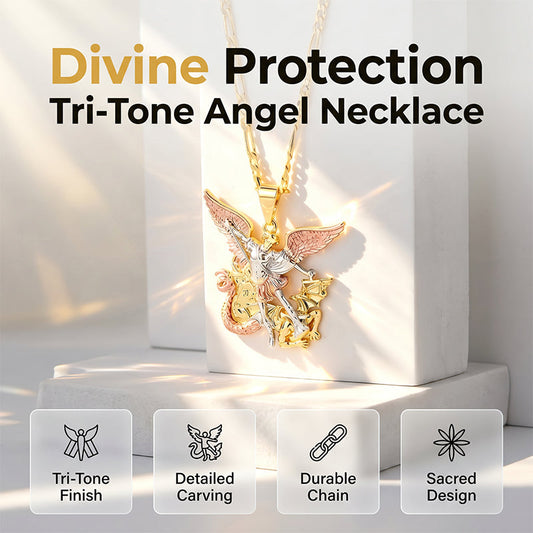 🎉 2026 Sale — Over 25,000 Sold! 😇 Tri-Tone Angel Guardian Pendant Necklace – Gold, Silver & Rose Gold ✨