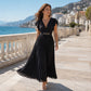 📢📢42% OFF !! ⏰Women Elegant V Neck Pleated Long Dress