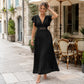 📢📢42% OFF !! ⏰Women Elegant V Neck Pleated Long Dress