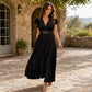 📢📢42% OFF !! ⏰Women Elegant V Neck Pleated Long Dress