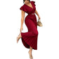 📢📢42% OFF !! ⏰Women Elegant V Neck Pleated Long Dress