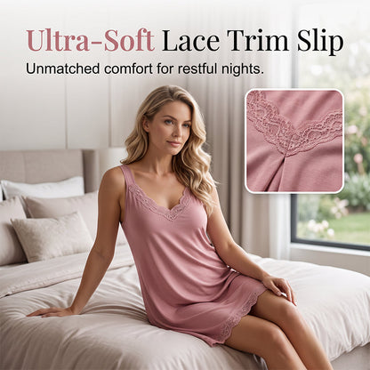 📢📢39% OFF !! ⏰Women's Lace V-Neck Nightdress Loose Modal Slip Sleepwear