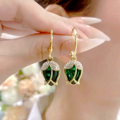 🌹 Elegant Rosebud C-Shaped Hoop Earrings – Rhinstone Embellished, Lightweight Alloy, 4 Colors ✨