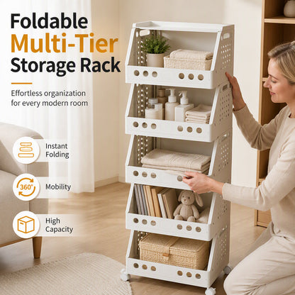 ⏰Multi-Tier Foldable Storage Organizer with Wheels