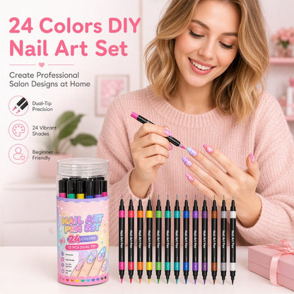 💥 24 Colors Dual Ended Nail Art Pens Set – Creative, Salon‑Quality, Easy DIY ✨